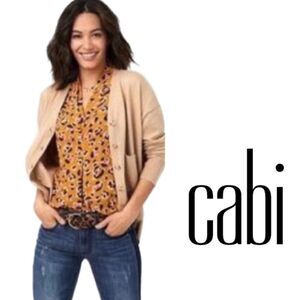 Cabi #3792 Golden Yellow Leopard Print V Neck Flowy Sleeveless Blouse